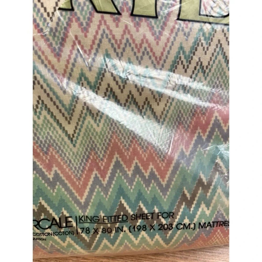Vintage Martex King Size Fitted Sheet Southwestern Pattern NEW in Package